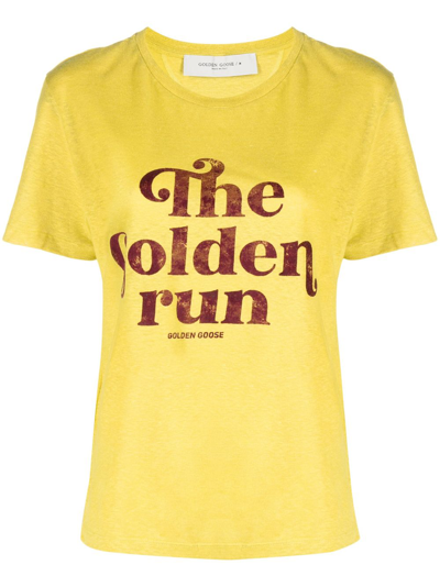 Shop Golden Goose Printed Linen T-shirt In Yellow