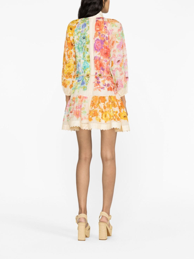 Shop Zimmermann Floral Print Shirt Dress In Multicolor