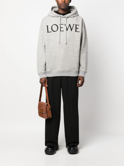 Shop Loewe Logo Oversized Cotton Hoodie In Grey