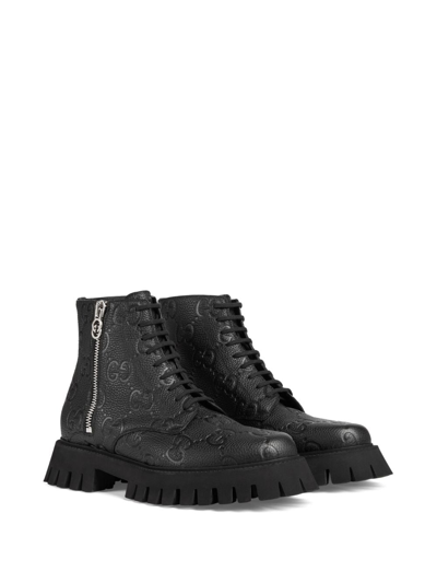 Shop Gucci Gg Leather Boots In Schwarz