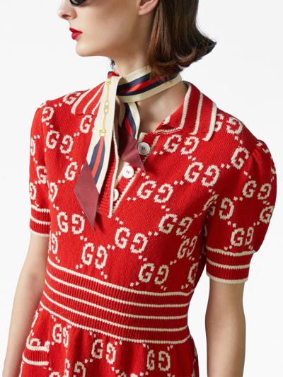 Shop Gucci Gg Damier-jacquard Polo Dress In Rot