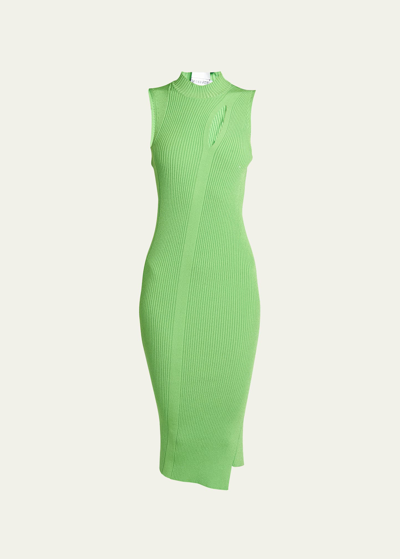Shop Versace La Vacanza Ribbed Knit Midi Dress With Front Cutout In Spring Green