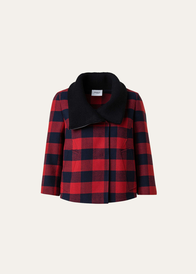 Shop Akris Punto Knit-collar Wool-cotton Tweed Jacket In Crimson-navy