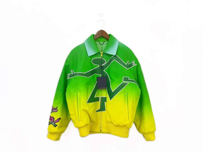 Pre-owned Ss22 Runway Fluo Gradient Leather Bomber Jacket In Green