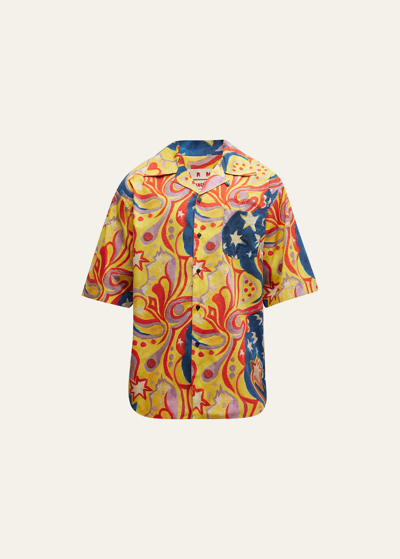 Shop Marni X No Vacancy Inn Men's Galactic Paradise Camp Shirt In Royal/blue