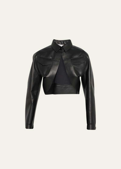 Shop Alaïa Cropped Leather Shrug Jacket In Noir Alaia