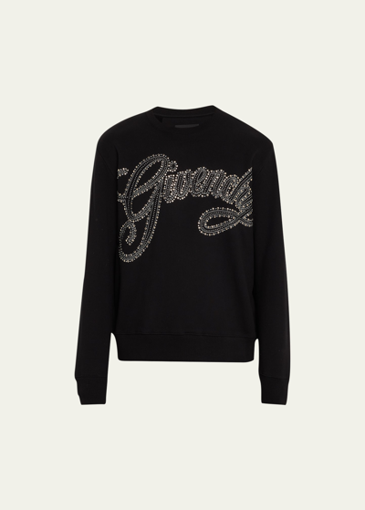 Shop Givenchy Men's Studded Logo Sweatshirt In Black