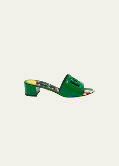 Shop Dolce & Gabbana Dg Cutout Patent Leather Sandals In 87934 Verde Inten