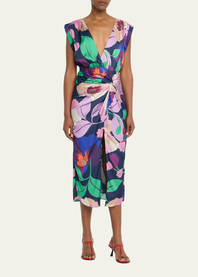 Shop Ramy Brook Morgan Floral-printed Midi Dress In Spring Navy Caban
