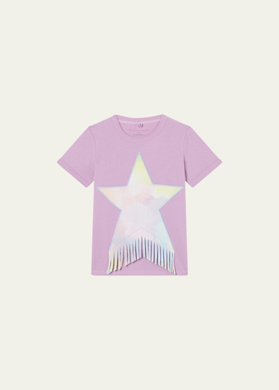 Shop Stella Mccartney Girl's Star-print Fringes T-shirt In 516 Purple