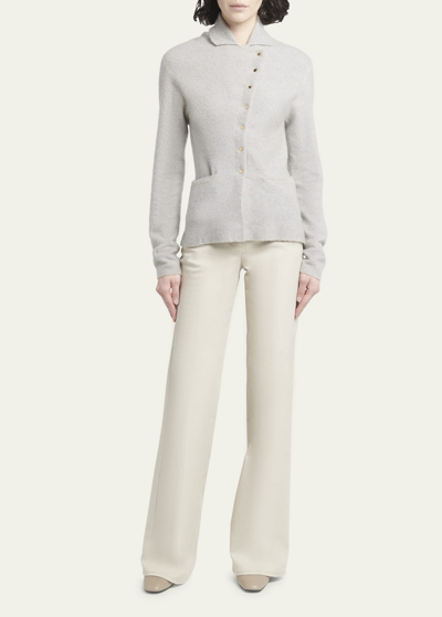 Shop Giorgio Armani Asymmetrical Cashmere-silk Knit Jacket In Grey