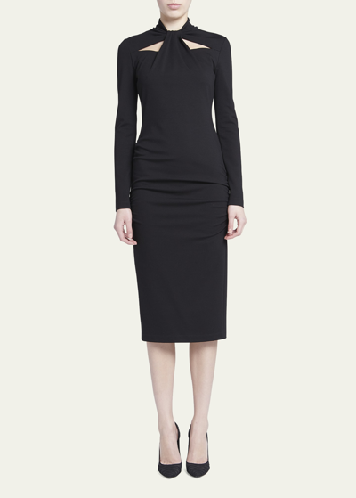 Shop Giorgio Armani Cutout Milano Jersey Dress In Solid Black