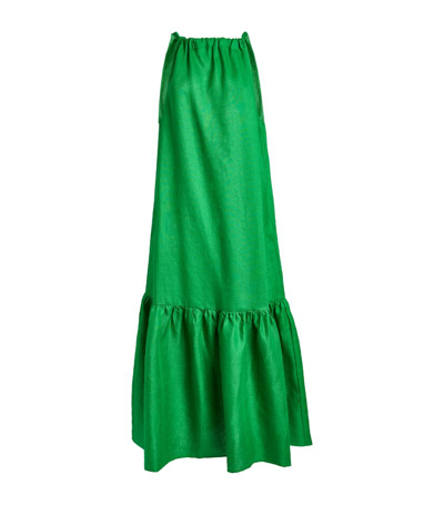 Shop Asceno Linen Ibiza Midi Dress In Green