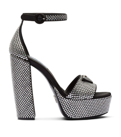 Shop Prada Crystal-embellished Platform Sandals 135 In Metallic