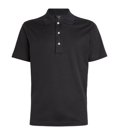 Shop Dunhill Cotton Tonal-knit Polo Shirt In Black