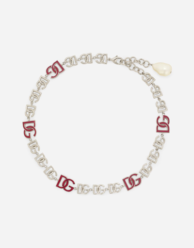 Shop Dolce & Gabbana Short Necklace With Dg Multi-logo In Silver