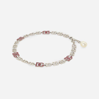 Dolce & Gabbana Short Necklace With Dg Multi-logo In Silver