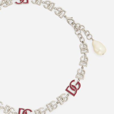 Shop Dolce & Gabbana Short Necklace With Dg Multi-logo In Silver