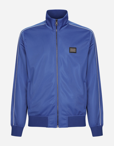 Shop Dolce & Gabbana Zip-up Triacetate Sweatshirt With Tag And Bands In Blue
