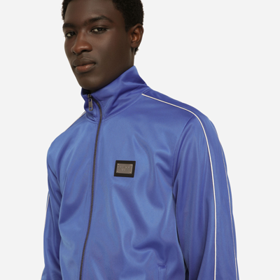 Shop Dolce & Gabbana Zip-up Triacetate Sweatshirt With Tag And Bands In Blue