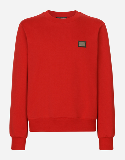 Shop Dolce & Gabbana Jersey Sweatshirt With Branded Tag In Red