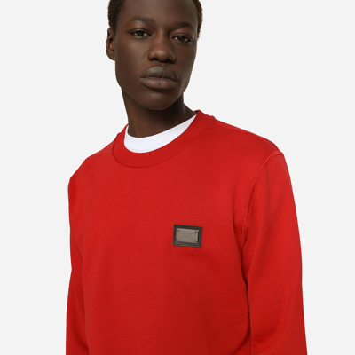 Shop Dolce & Gabbana Jersey Sweatshirt With Branded Tag In Red