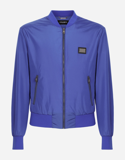 Dolce & Gabbana Patch Zipper Casual Jacket In Blue