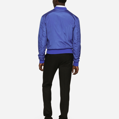 Dolce & Gabbana Patch Zipper Casual Jacket In Blue