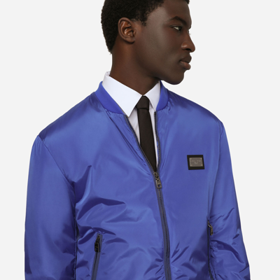 Dolce & Gabbana Patch Zipper Casual Jacket In Blue