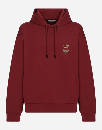 Shop Dolce & Gabbana Cotton Jersey Hoodie With Embroidery In Bordeaux