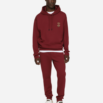 Shop Dolce & Gabbana Cotton Jersey Hoodie With Embroidery In Bordeaux