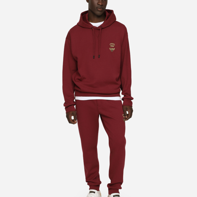 Dolce & Gabbana Cotton Jersey Hoodie With Embroidery In Bordeaux