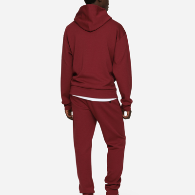 Shop Dolce & Gabbana Cotton Jersey Hoodie With Embroidery In Bordeaux