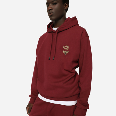 Shop Dolce & Gabbana Cotton Jersey Hoodie With Embroidery In Bordeaux