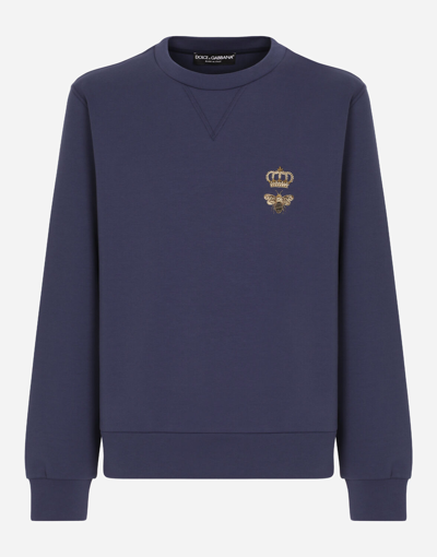 Shop Dolce & Gabbana Cotton Jersey Sweatshirt With Embroidery In Blue