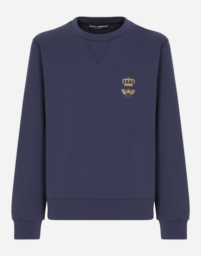 Dolce & Gabbana Crewneck Sweatshirt With Embroidery In Blue