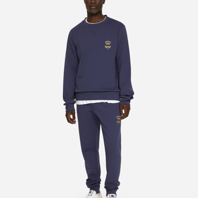 Shop Dolce & Gabbana Cotton Jersey Sweatshirt With Embroidery In Blue
