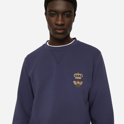 Shop Dolce & Gabbana Cotton Jersey Sweatshirt With Embroidery In Blue