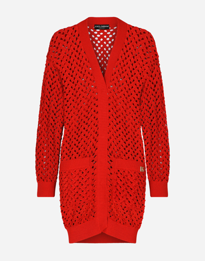 Shop Dolce & Gabbana Long Crochet Cardigan In Red