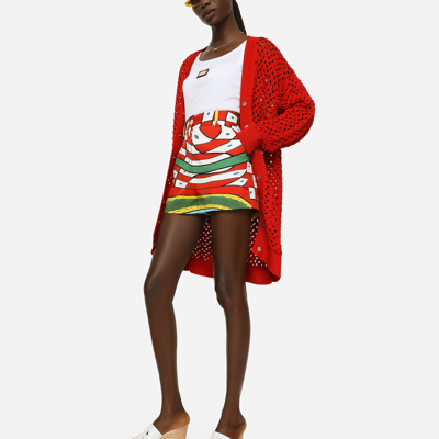 Shop Dolce & Gabbana Long Crochet Cardigan In Red