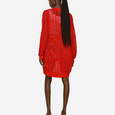 Shop Dolce & Gabbana Long Crochet Cardigan In Red