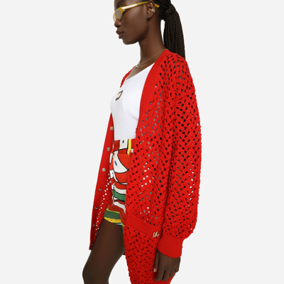 Shop Dolce & Gabbana Long Crochet Cardigan In Red