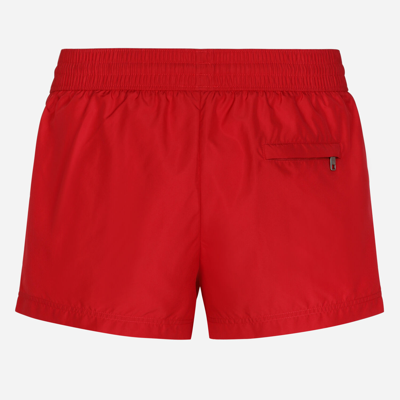 Dolce & Gabbana Short Swim Trunks With Branded Plate In Bordeaux