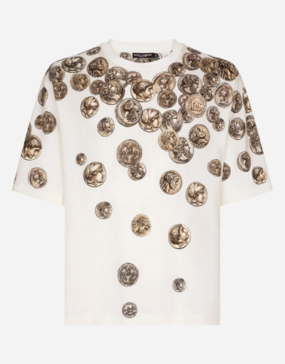Shop Dolce & Gabbana Coin Print Cotton T-shirt In White