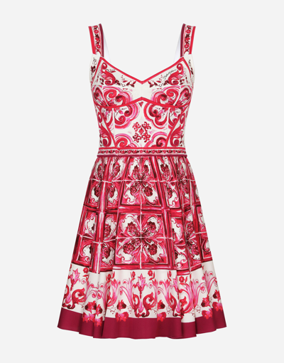 Shop Dolce & Gabbana Short Majolica-print Charmeuse Bustier Dress In Multicolor