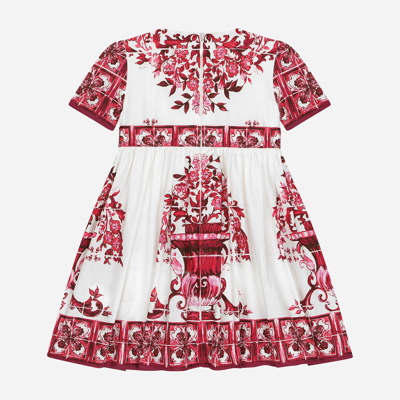 Shop Dolce & Gabbana Short-sleeved Majolica-print Poplin Dress In Multicolor