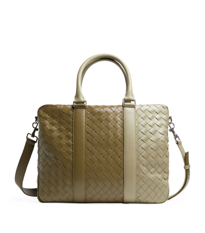 Shop Bottega Veneta Leather Intrecciato Briefcase In Grey