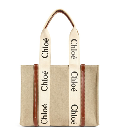 Shop Chloé Medium Woody Tote Bag In White