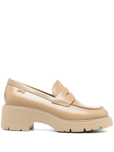 Shop Camper Milah 55mm Penny-slot Loafers In Neutrals