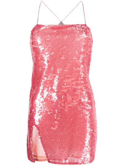 Shop Attico Sequinned Sleeveless Minidress In Pink
